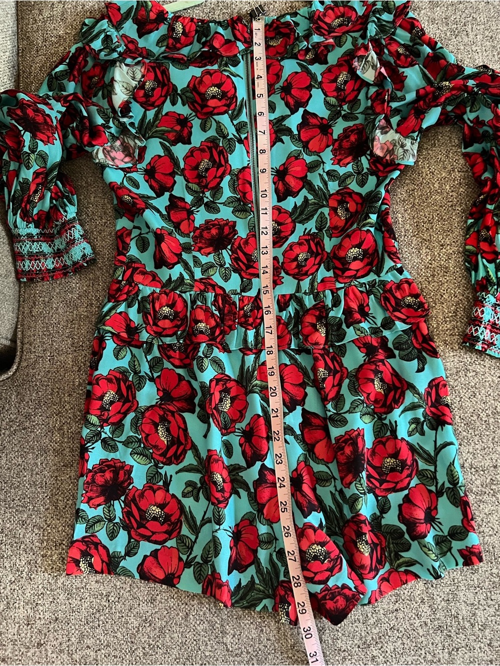 Alice + Olivia Teal Romper with Red Floral Print - Picture 9 of 9